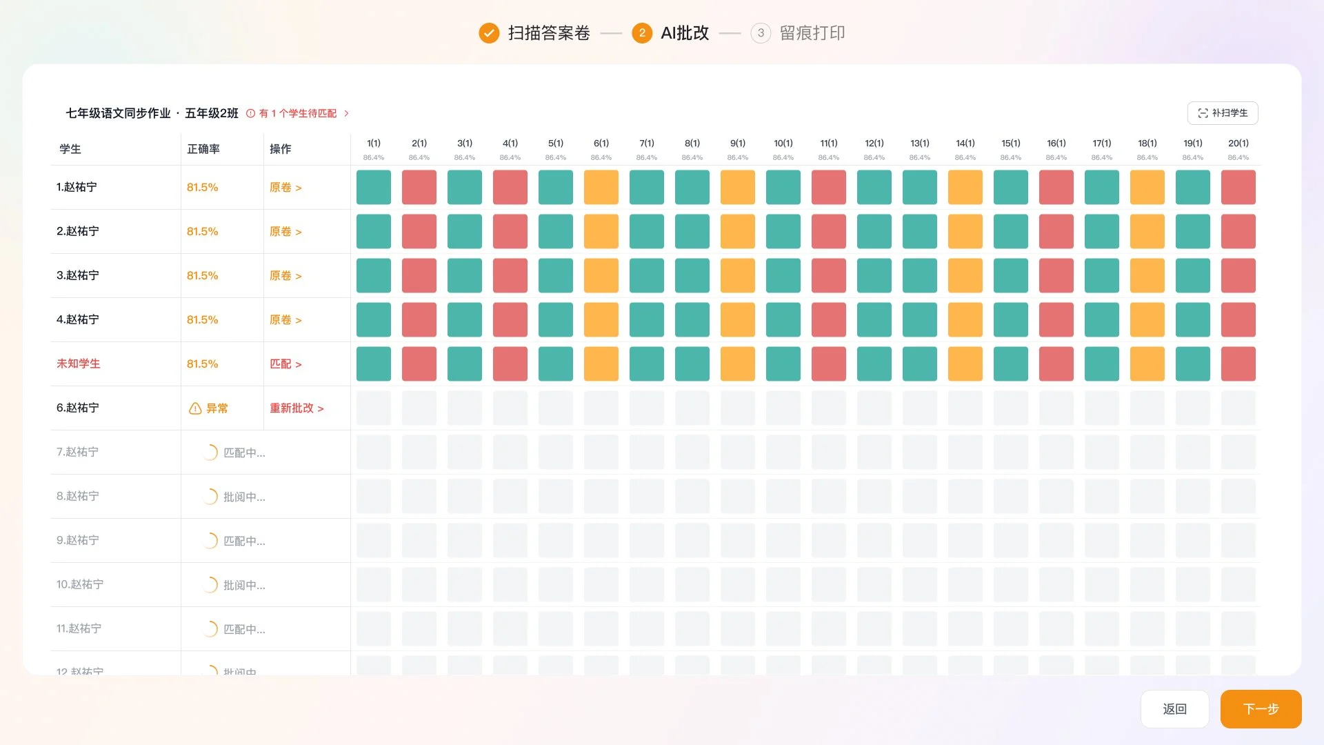 AI 批改中的学生与题目矩阵