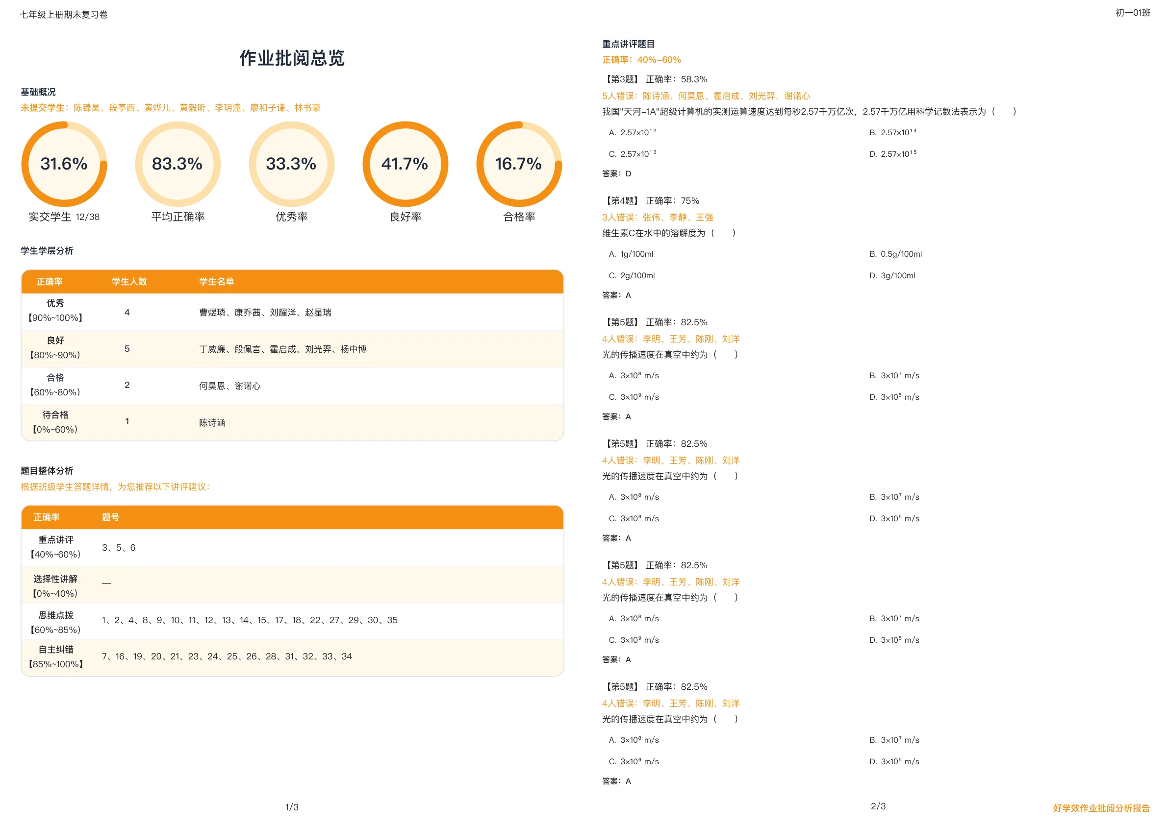 A3 学情总览打印报告